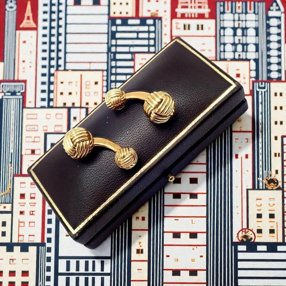 Authentic Tom Ford 18k Yellow Gold Signature Classic Rope Knot Cufflinks
